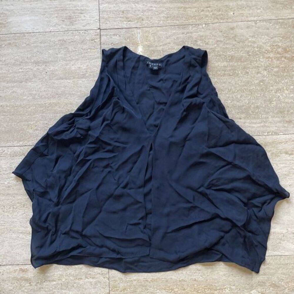 Women's Theory Sz M 100% Silk Sleeveless Blue Blouse Top Tiered Layer